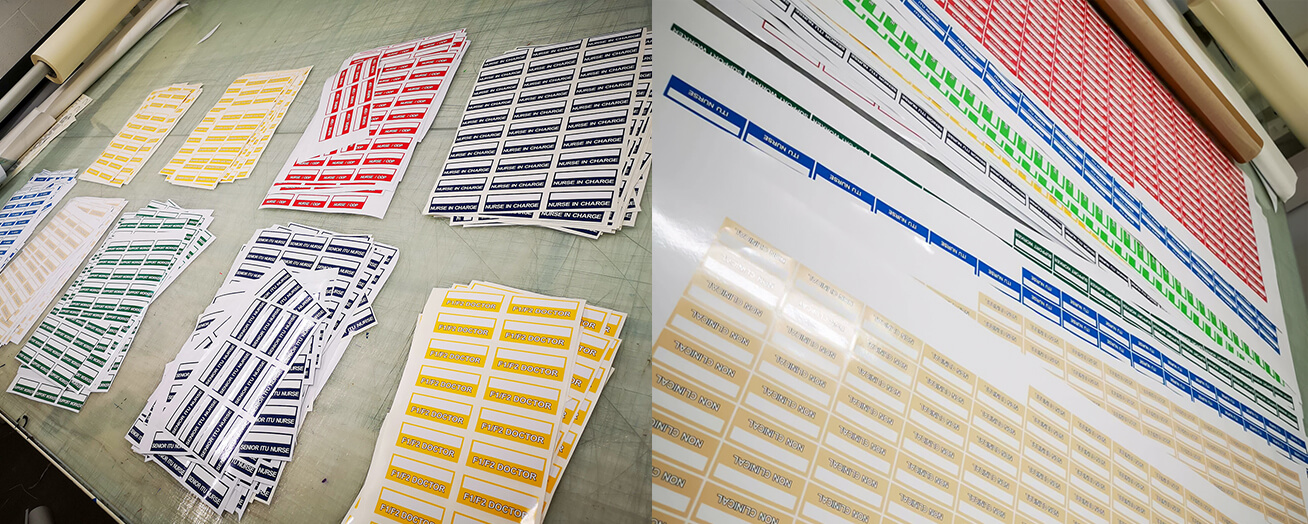 Producing color coded labels to be used on Personal Protective Equipment in hospitals.