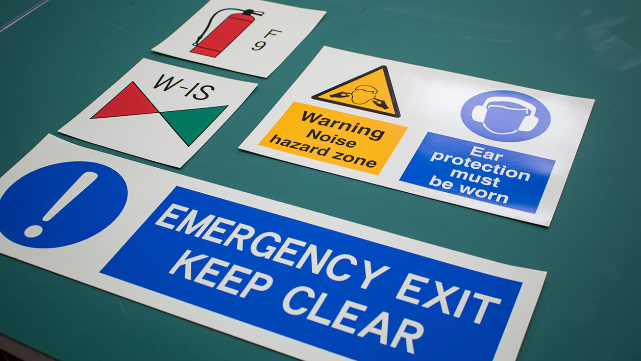Warning signs made of many solid colors look amazing when printed with the VG2-540.
