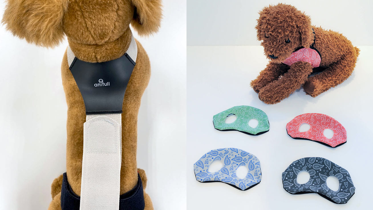 Comfortable dog harness and suitable covers.