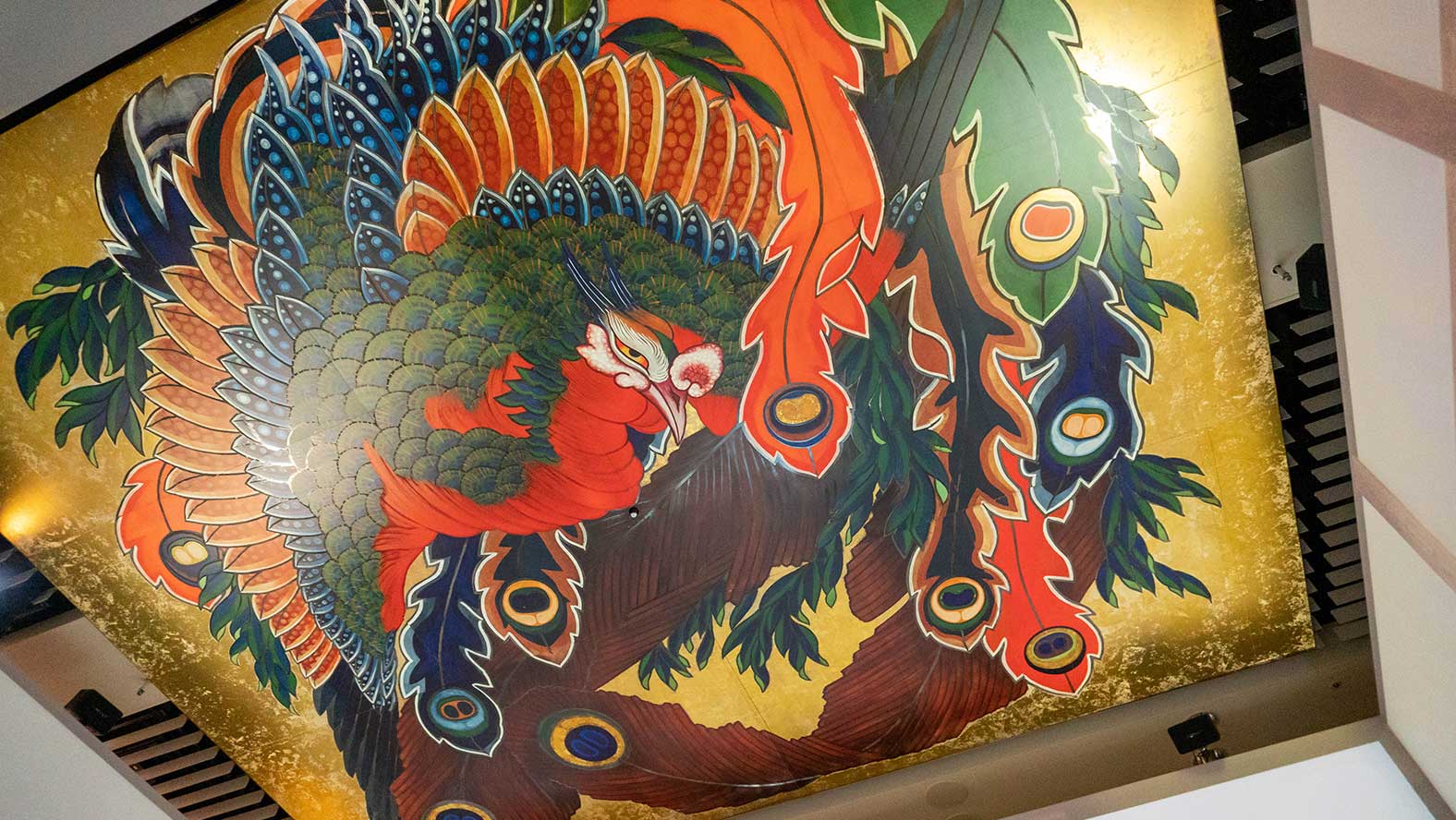 A digital reproduction of Hokusai's ceiling painting made by using a UV printer