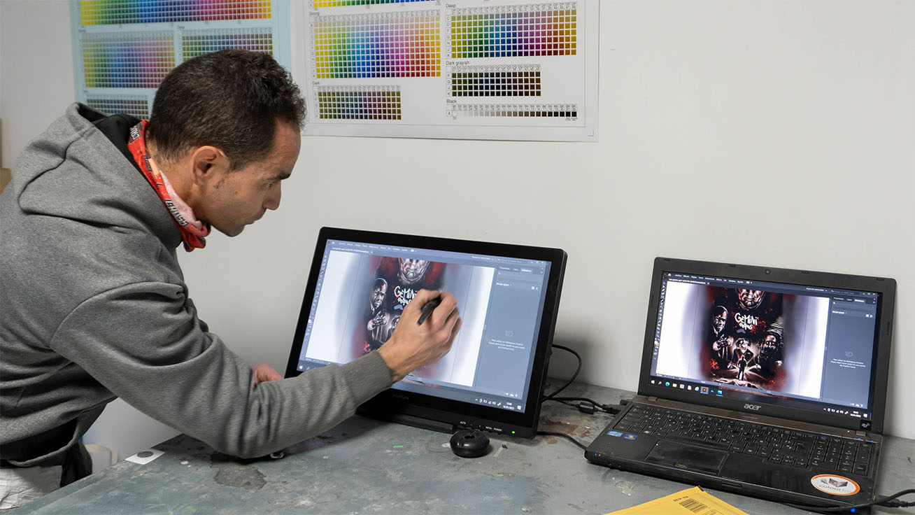Sergio designs with a tablet and digitizes his artwork for printing with the BN-20.