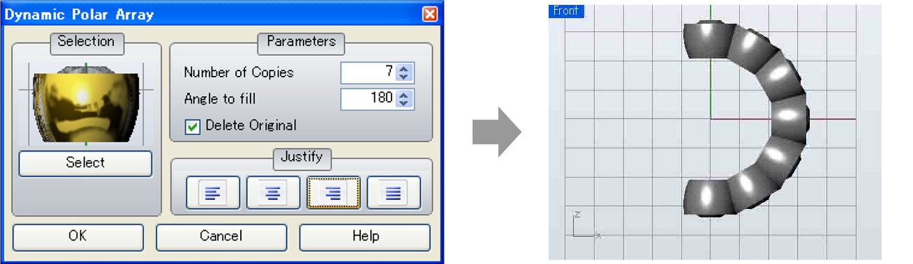 Selects the right-alignment button for an array the stones.