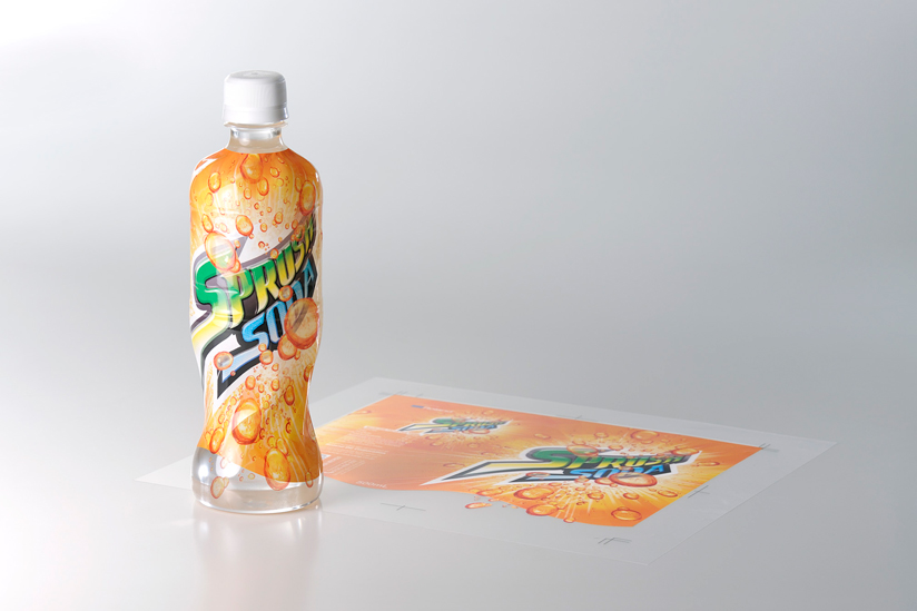 Realistic package labels for PET bottles