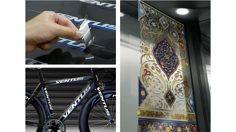 Left: Decorating racing bicycle with decals, Right: Window Graphics